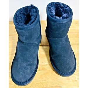 Minnetonka Olympia Short Boots Womens 6 Blue Suede Ankle Sheepskin Wool Lined